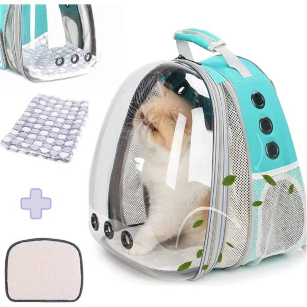 Bubble Expandable Cat Backpack Pet Travel Carrier for Cats and Dogs(Green-Front)